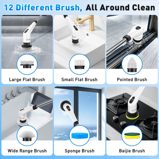 Electric Cleaning Brush 9-in-1 Extendable Multi-functional Household Floor and Kitchen Cleaning Tool