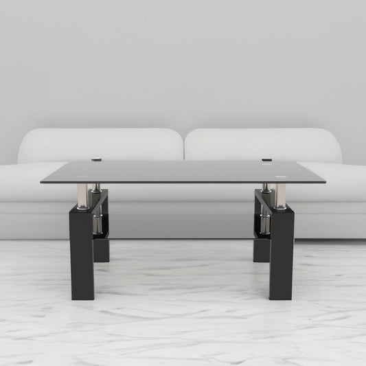 rectangle black glass coffee table