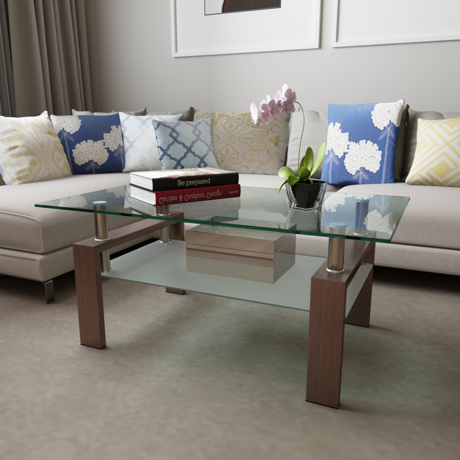 walnut glass coffee table