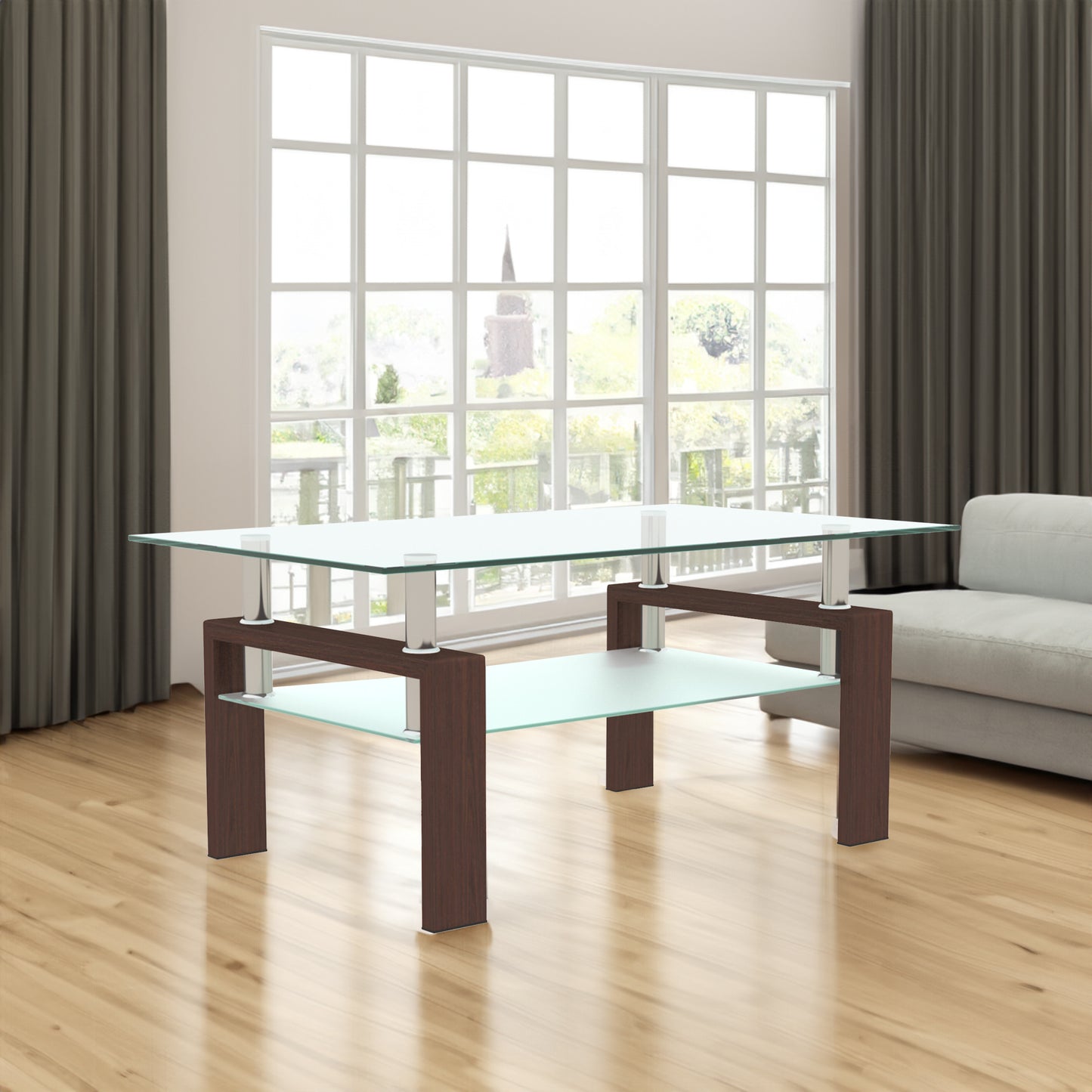 walnut glass coffee table