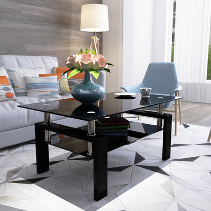 rectangle black glass coffee table
