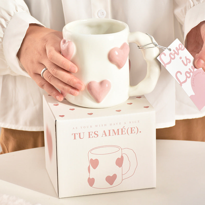 Peach Heart Ceramic Cup High Beauty Pink Girl Heart Mug Couple Water Cup Home Coffee Cup